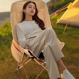 户外野营折叠月亮椅加高靠背躺椅钓鱼凳便携凳子露营烧烤沙滩睡椅