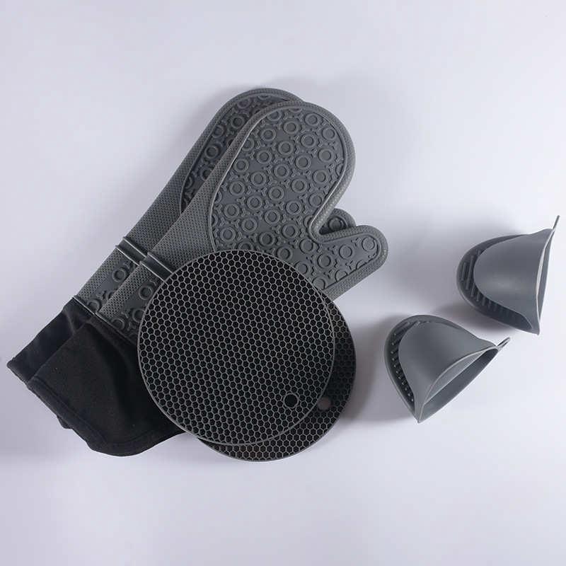 硅胶手套垫子手夹烤箱微波炉烘培厨房隔热防烫加棉多用途手套套装
