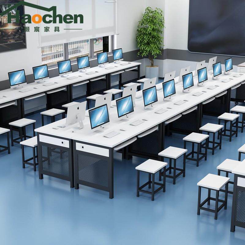 简约现代学校微机室机房电脑桌椅双人一体机培训考试会议室办公桌