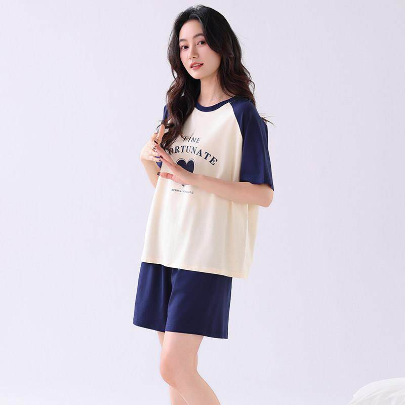 肌肤记忆莫代尔家居服套装女2026年夏款短袖短裤圆领拼色休闲睡衣