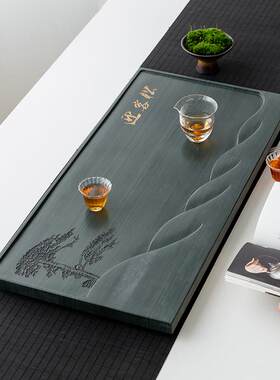 天然檀木纹奢石茶盘家绿檀石迎用简绿约整块石头茶大茶海轻小型排