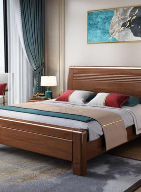 超厚胡桃LUV木中式实木床.8米1.m床简5约1现高箱储代物双人床卧室
