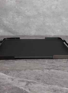 现代简约黑皮托盘样板房办公室卧室客厅餐厅厨房家居软装饰品摆件