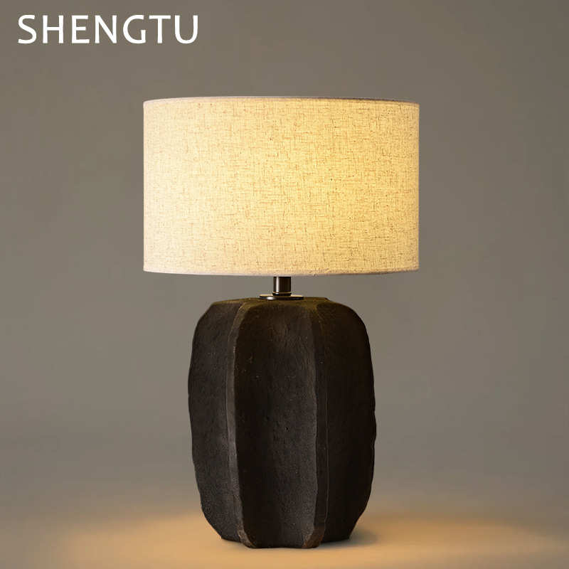 侘寂风陶罐台灯日式复古禅意民宿床头灯客厅卧室装饰台灯摆件外贸