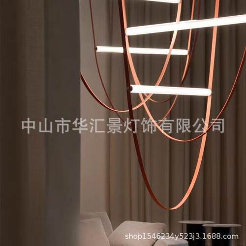 意大利极简客厅带吊灯371别样板房售楼店部楼梯间墅酒创意个性皮