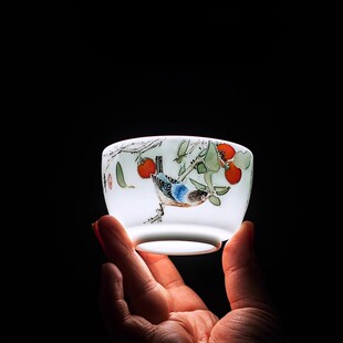 事事如意撕毛主人杯 八旬省大师釉下五彩纯手绘陶瓷茶杯功夫茶器