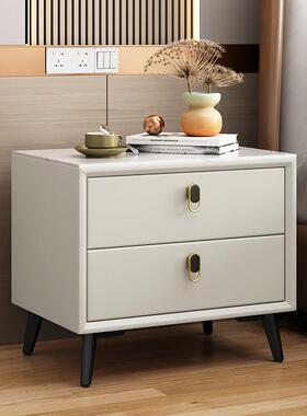 实木岩板床头柜轻奢简约现代免安装高级皮质款床边整装储物柜