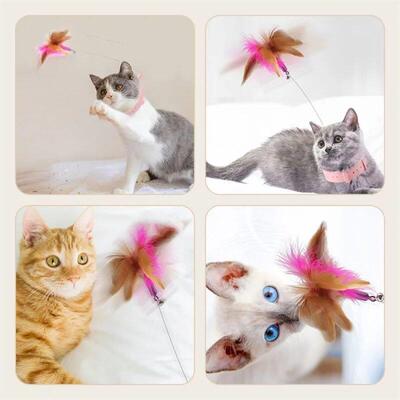 Interactive Cat Toys Funny Feather Teaser Stick with Bell Pe