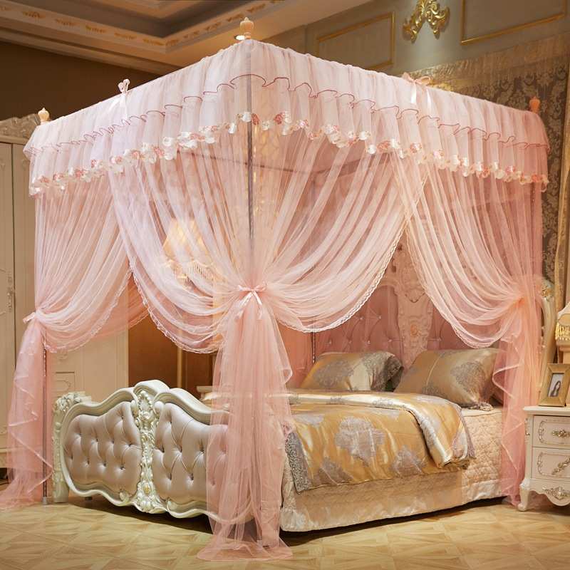 厂家直销宫廷蚊帐三开门落地式不锈钢方顶加粗支架田园公主蚊帐厂