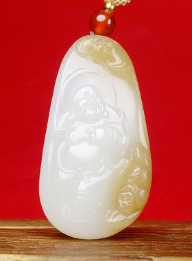 1寓意：笑口常开新疆和田玉糖羊脂白玉女士笑佛吊坠挂件17.63克