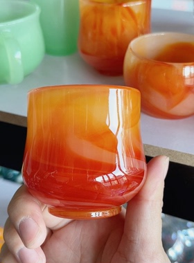 外贸出口手橙色绿玉琉璃奶玻璃茗茶杯水酒杯90ml