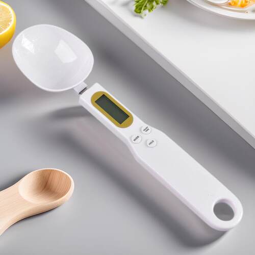 厂家白色勺子秤 精准500g/0.1g电子量勺秤家用厨房烘焙配料克重称