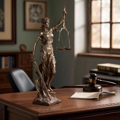 正义女神忒弥斯摆件希腊公平司法雕像律师办公室礼物法律天平铸铜