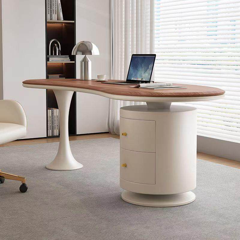 胡桃色实木办公桌中古风书房书桌家用现代简约高端电脑桌轻奢极简