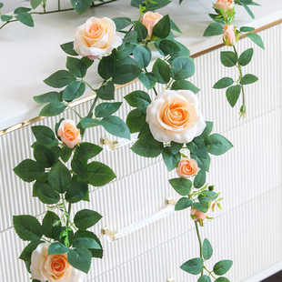 仿真玫瑰假花绿植藤蔓月季花壁挂暖气管道遮挡装饰阳台花园绢花艺