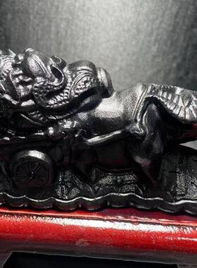 天然招财黑牛摆件黑曜石雕刻牛拉元宝白菜风水吉祥物家居装饰摆件