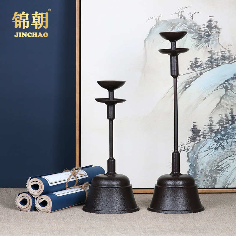 新中式古典复古烛台摆件 铁艺铸铁禅意仿古家居茶室道具软装饰品