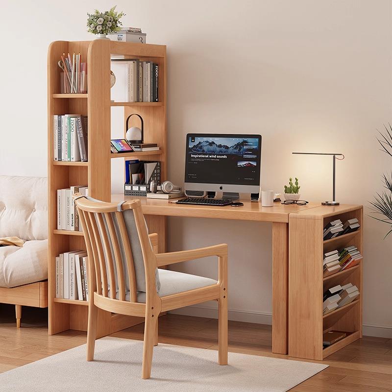 实木公伸缩书桌书组合转伸缩书桌架角办桌书柜一体简电脑桌约小户