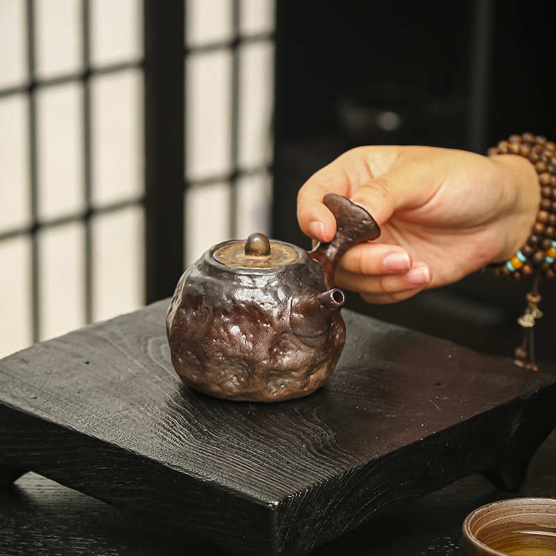 柴烧侧把壶粗陶小茶壶小号窑变茶壶指间壶小容量把壶泡陶瓷迷你壶