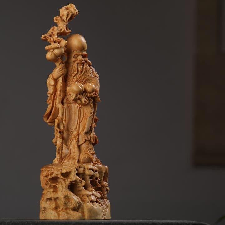 太行崖柏寿星摆件福如东海寿比南山实木雕刻手拿寿桃寿星桌面饰品图片