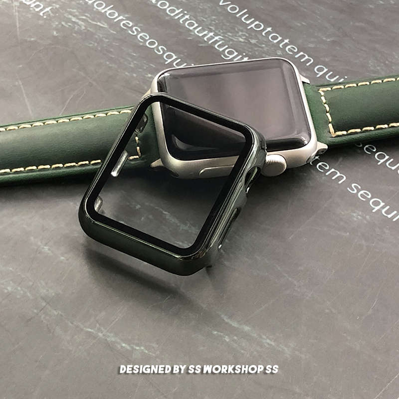 适用苹果applewatch8SE 6iwatch7保护壳钢化玻璃膜一体套镜面电镀