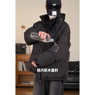 纯黑色立领加厚羽绒服男生冬季宽松潮牌面包棉服高级感棉袄外套男