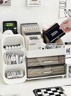 桌面收纳盒抽屉办Y902式生公室书桌文具大容置量物架多功能斜插笔