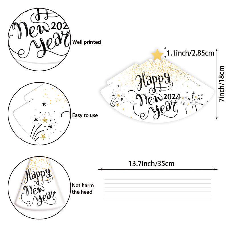 跨境2026新年纸质帽子Happy new year派对聚会装饰纸质三角帽