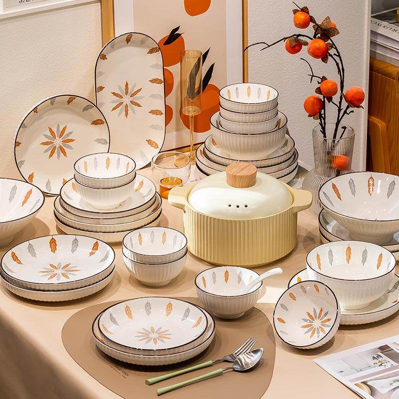 日式简约碗碟碗盘套装家用高温釉下彩陶瓷餐具碗盘饭盘碗具整套,餐饮具,餐具瓷器套装,淘宝优惠券,粉丝福利购,淘宝优惠卷