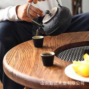 可折叠矮桌 老榆木围炉煮茶桌圆形阳台实木茶几家用客厅烤茶台新款
