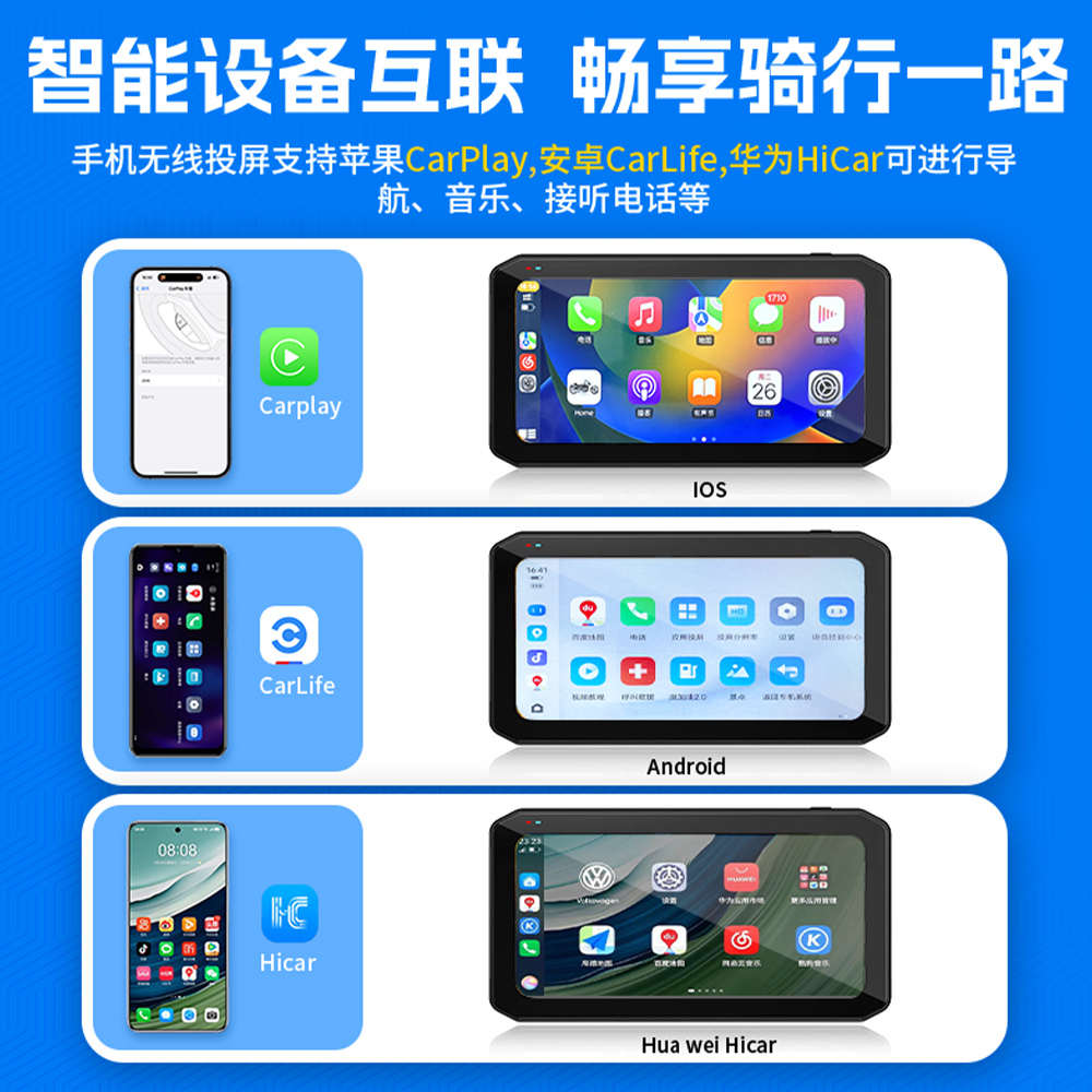 摩托车行车记录仪前后双镜头carplay智能车机2K高清夜视盲区导航