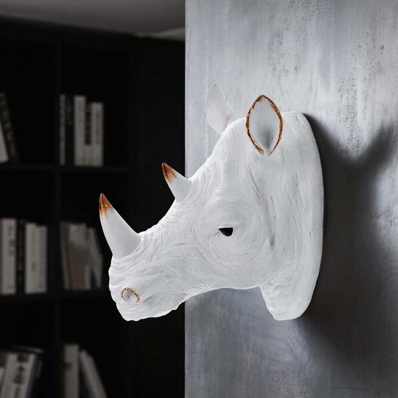 跨境犀牛头壁挂树脂动物头挂件创意墙装饰玄关摆件家居雕像工艺品