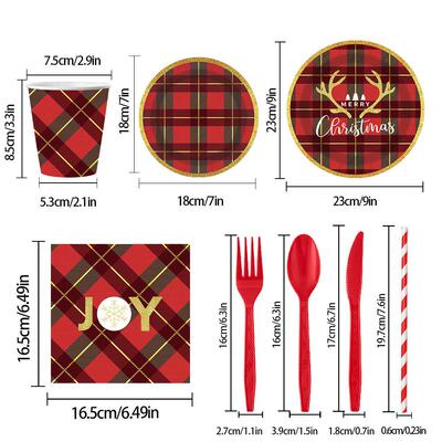 Red Plaid Christmas Party Paper Plates 圣诞节派对一次性餐具