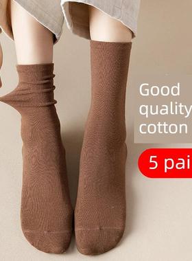 中长筒袜子女春秋冬季棉袜ins潮外穿搭配鲨鱼裤咖啡卡其棕色抹子