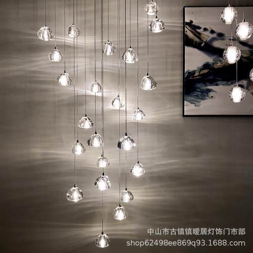 楼梯现代简约水晶吊灯loft别墅中空楼梯间旋转客厅复式楼挑空吊灯