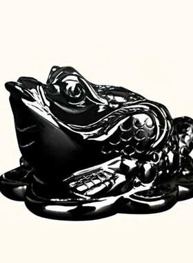 批发黑曜石三足玉石金蟾摆件玉雕蟾蜍摆设家居