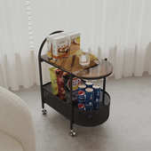 可移动带轮中古玻璃推车边几客厅沙发边柜零食收纳置物架厂家批发
