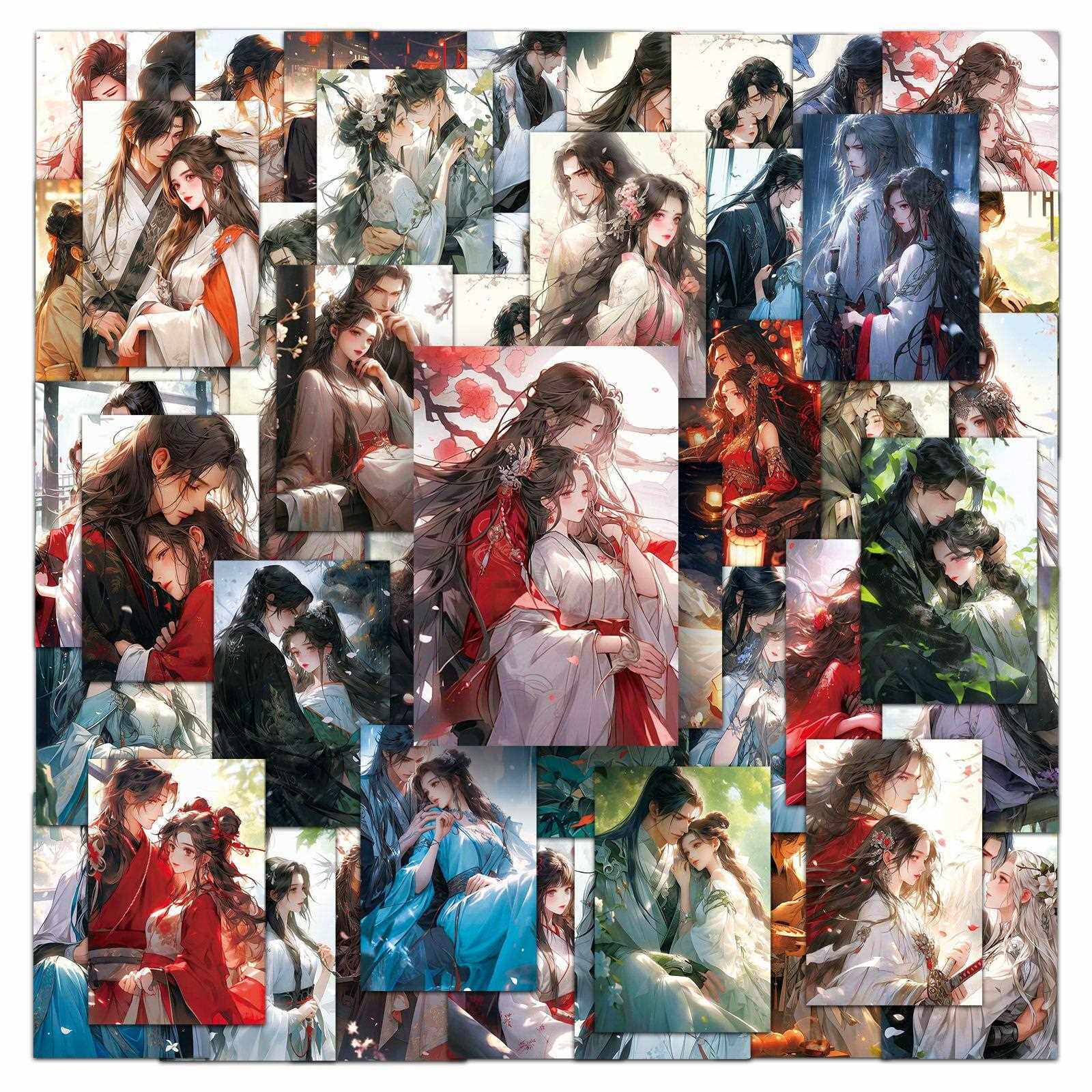 新款直销50张古风情侣个性国潮中国风装饰水杯行李箱手机壳涂鸦创