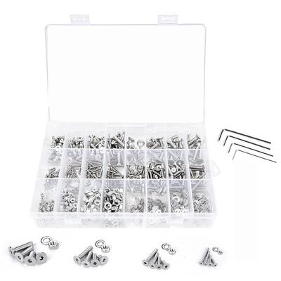 1120pcs M2 M3 M4 M5 304不锈钢 平头内六角螺丝配平垫圈螺母套装