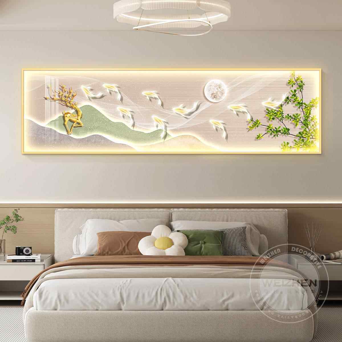 led带灯卧室床头装饰画主卧房间背景墙挂画壁画简约现代高级感