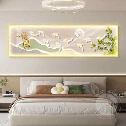 led带灯卧室床头装饰画主卧房间背景墙挂画壁画简约现代高级感