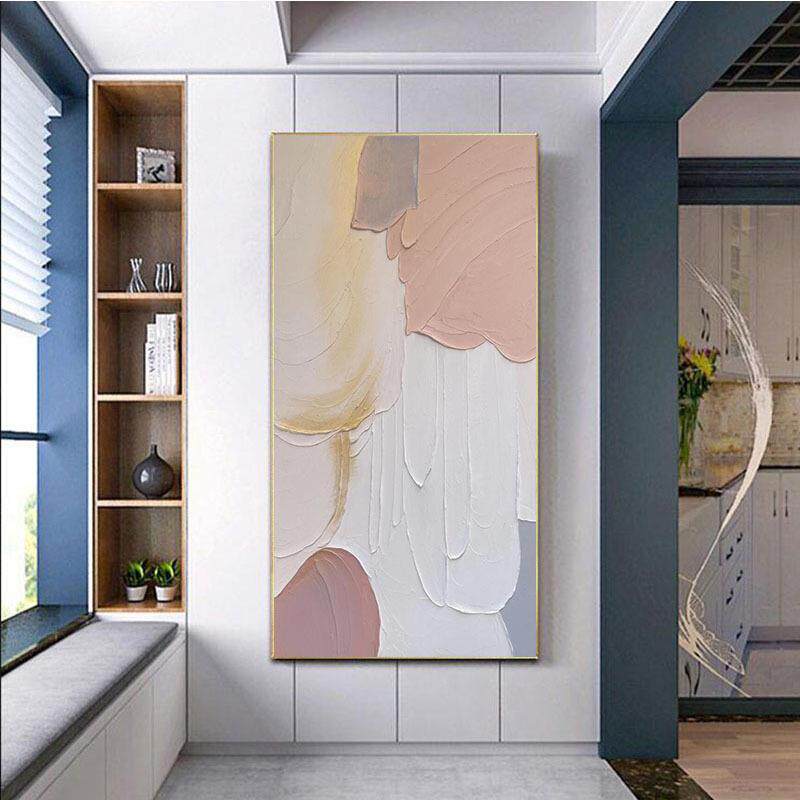 手绘油画北欧玄关装饰画法式砂岩立体肌理画长款抽象走廊过道入户