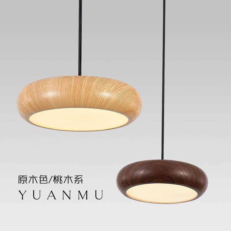 中古风餐厅吊灯吧台台球桌理发店卧室复古新中式胡桃木纹三头吊灯