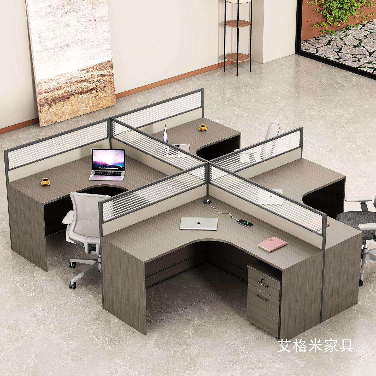办公桌员工位4人办公室家具L型屏风卡座四六人职员办公桌椅组合无
