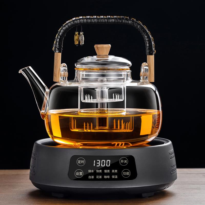 新款电陶炉煮茶器玻璃耐高温蒸煮一体过滤家用泡白茶具烧水壶套装