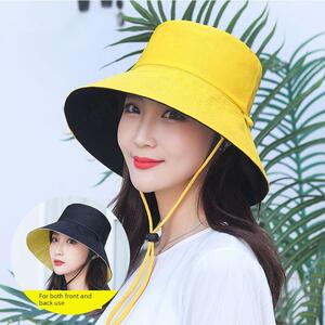 太阳帽女子春夏渔夫帽纯色大沿日式盆帽旅行布帽太阳帽防晒可折叠