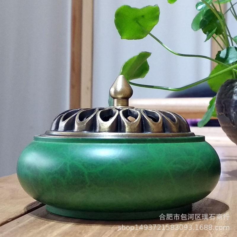 祖母绿八宝平底炉 新款电镀绿古典 铜工艺品(现货)