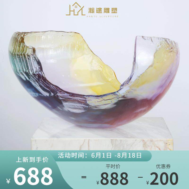 聚宝盆创意透明树脂摆件雕塑样板房售楼处客厅大厅桌面工艺品