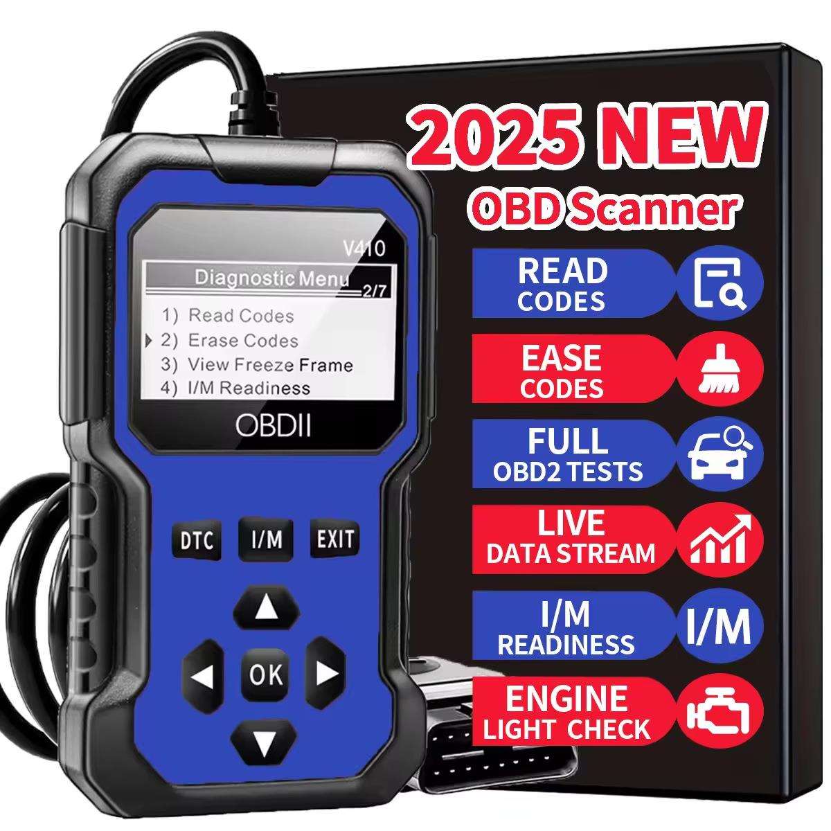 V410读码卡汽车诊断检测扫描仪工具适用OBD2解码器汽车维修工具蓝