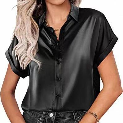 Satin silk short sleeved satin shirt top